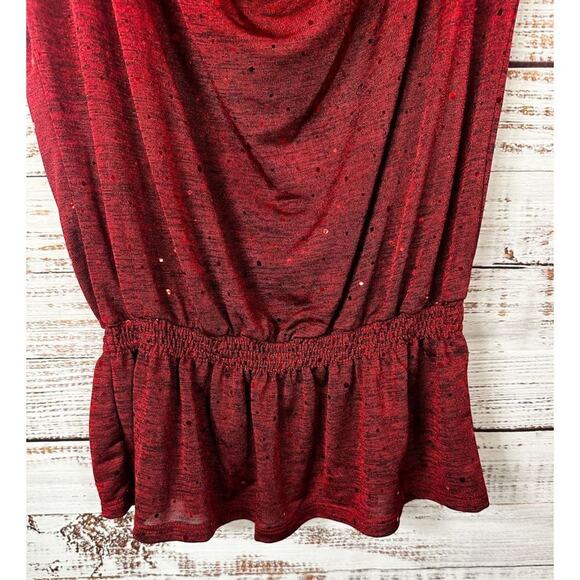 Halo Women's Polyester Spandex Sparkle Sequin Accent Pullover Top Red Medium - Picture 4 of 10
